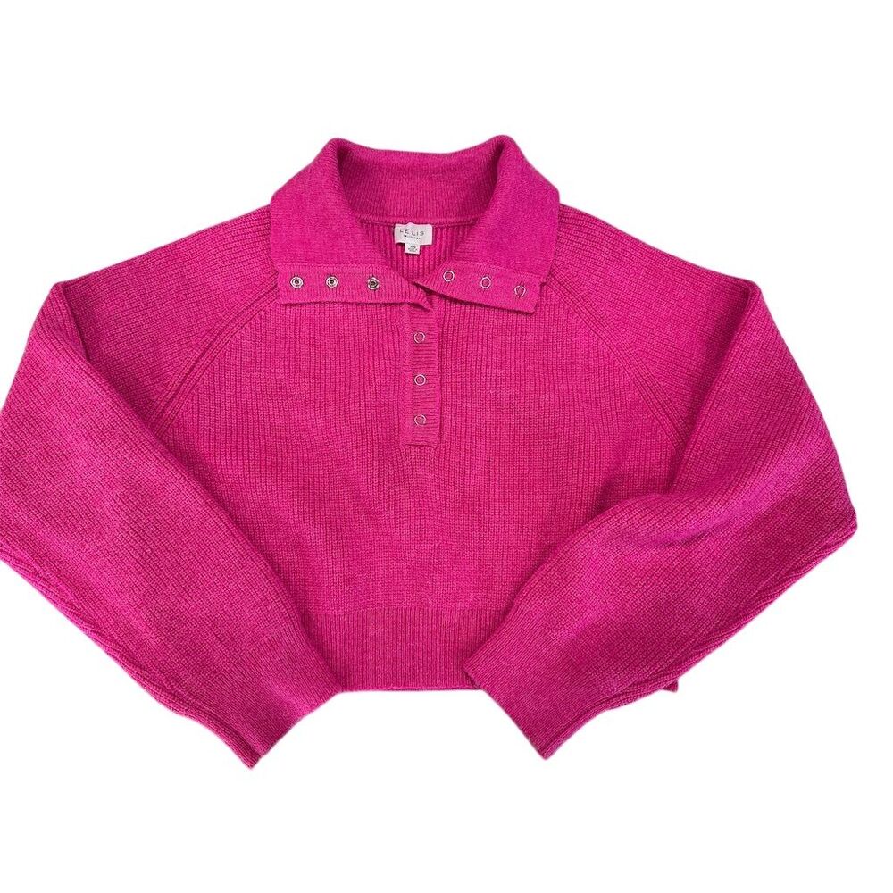 Lelis Collection XS Pink Knit Snap Button Long Sleeve Cropped‎ Sweater